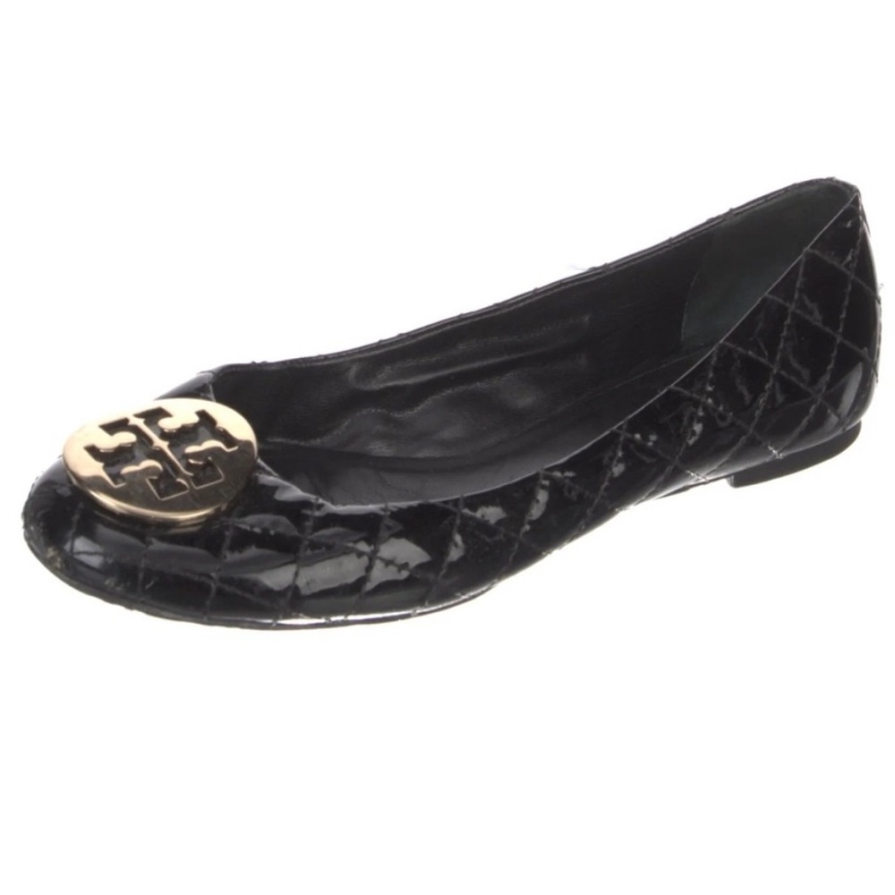 Tory Burch Black Quilted Ballet Flats with Gold Logo